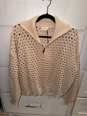 Elan Open Knit Front 1/2 Zip Sweater Cream Medium NWT